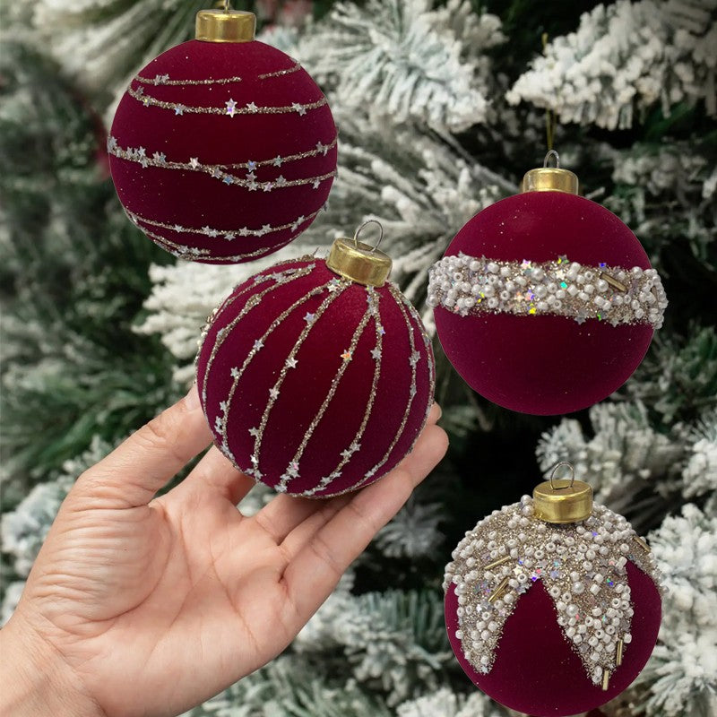 Christmas Bauble Decoration Hanging Tree 12 Piece 6Cm Bauble Set Burgundy