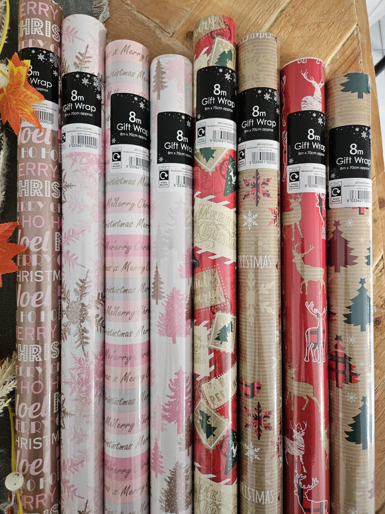 8 X 8M Luxury Christmas Wrapping Paper Rolls 4 Pink & Rose Gold 4 X Tartan Kraft