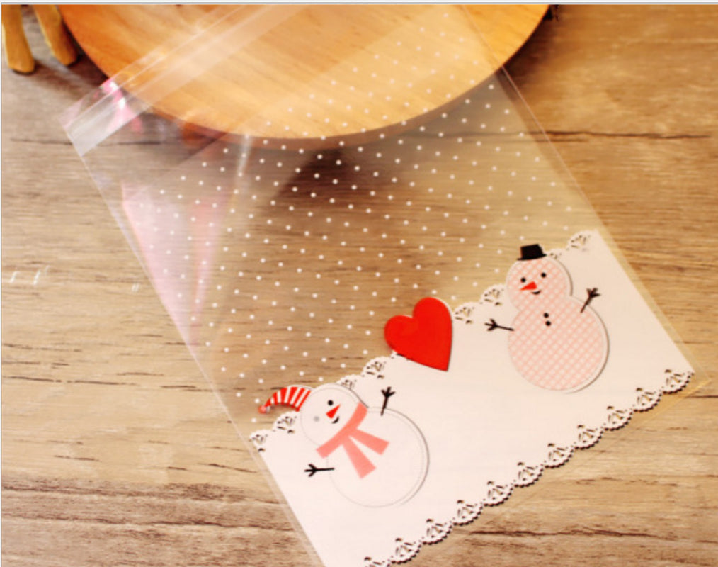New Christmas 100Pcs Self Adhesive Bag Cookie Candy Gift Packaging Bags 10X10Cm