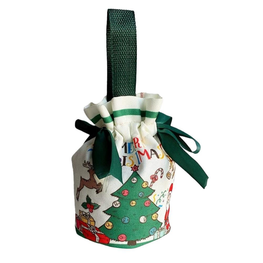 Christmas Drawstring Canvas Gift Bags Reusable Christmas Storage Treat Bags Z4F8