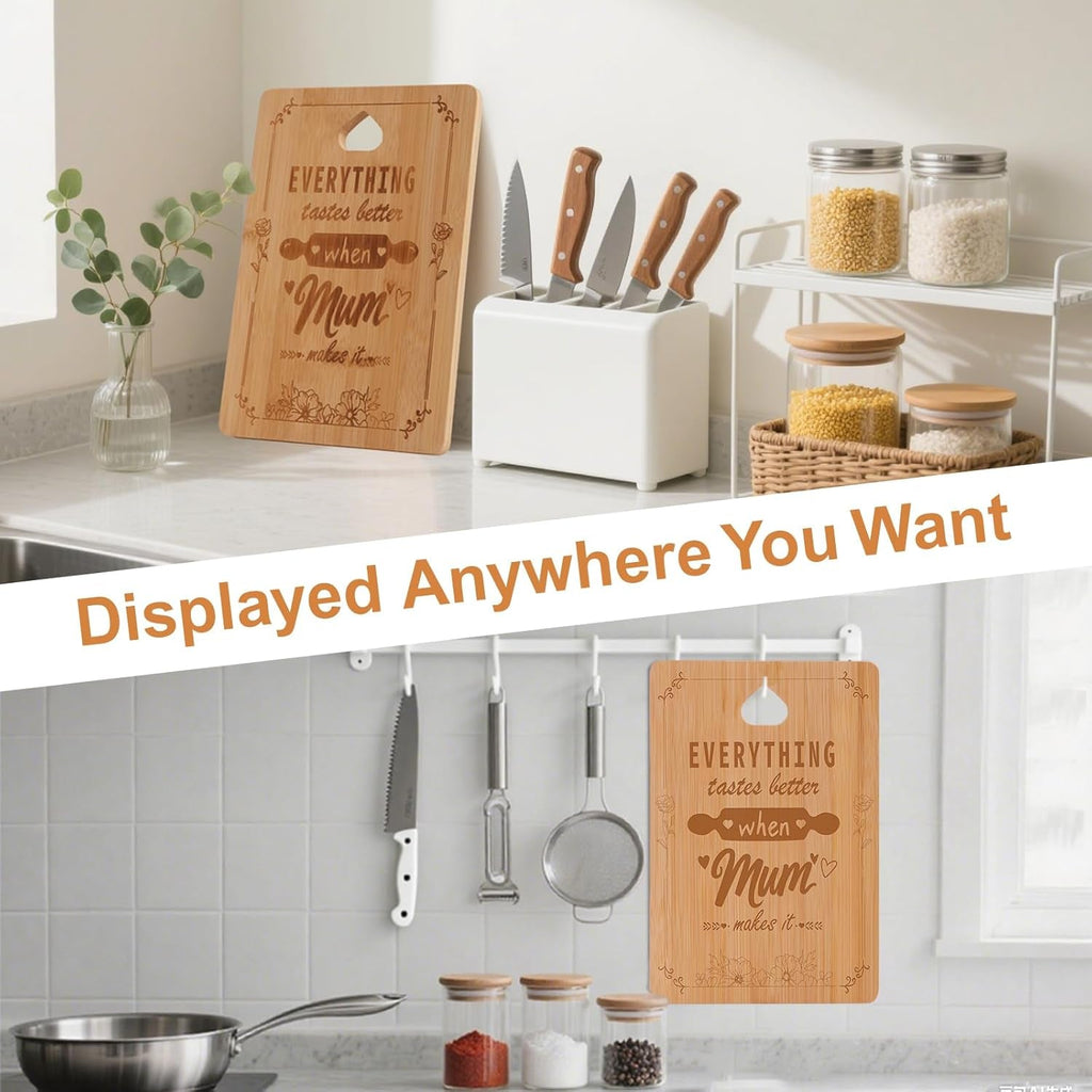 Handmade Engraved Bamboo Cutting Board - Best Gifts for Mum on Birthday, Mothers Day, Christmas from Daughter Son - Kitchen Gift with Love