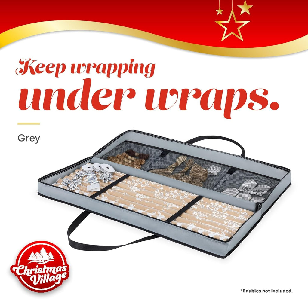 Wrapping Paper Fabric Storage Bag with Pouch (82 X 34 X 13 Cm) Water and Dust Resistant Holder for Rolls of Paper, Pocket for Gift Tags & Bows (Grey)