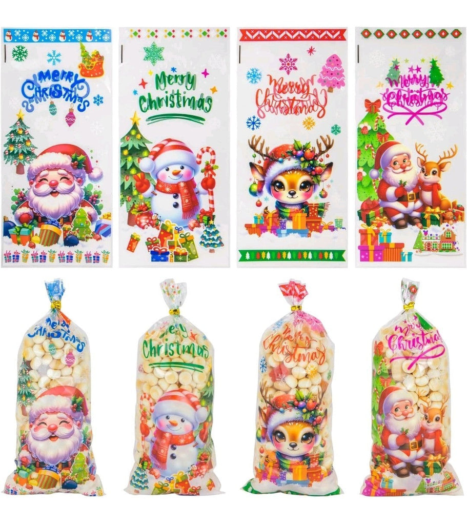 25X Christmas Santa Party Favour Cellophane Candy Biscuit Bag Sweets Treat Goody