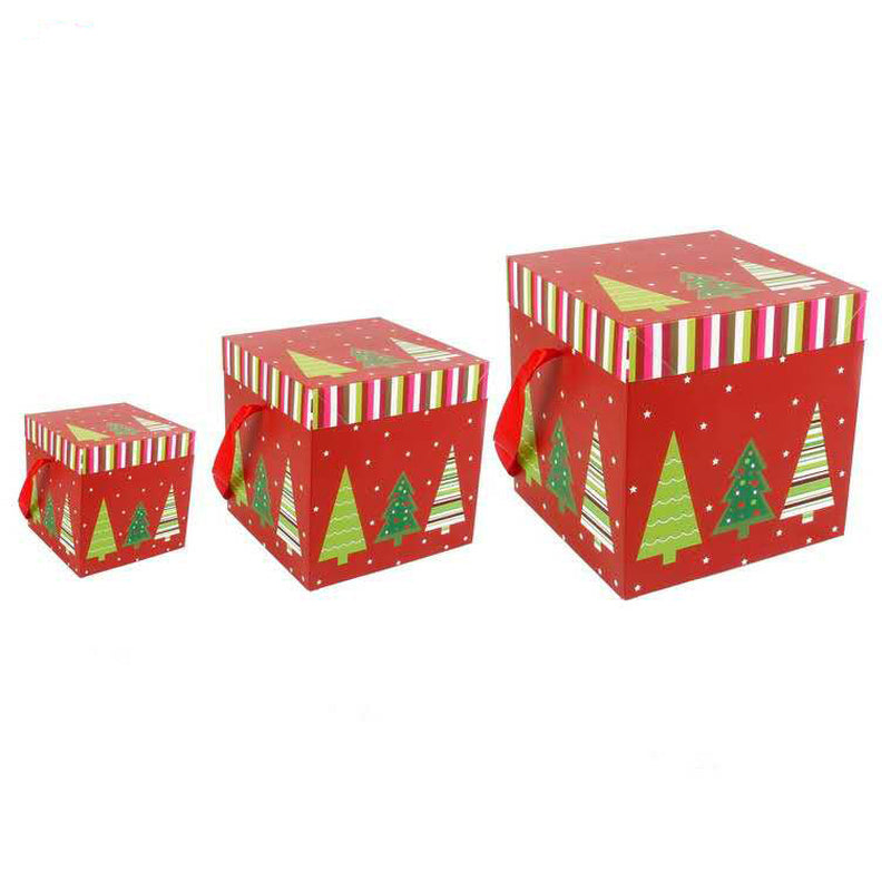 Foldable Christmas Gift Box with Lid & Ribbon Handles