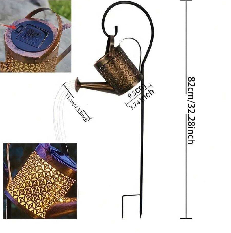 Solar Power LED String Light Watering Can Hollow Outdoor Garden Lamp Decor Xmas
