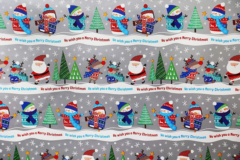 Pack of 4 X 4M Cute Christmas Character Gift Wrapping Paper Roll -Perfect for Christmas, Birthday, Festival, Party or Wedding Gift and Festive Decoration