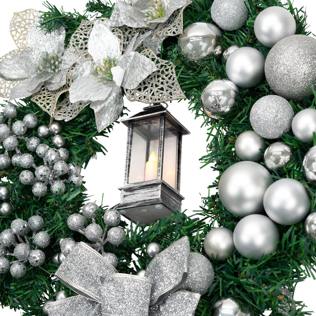 Artificial LED Christmas Wreath Pine Green Decorative Hanging Xmas Door 40Cm Bow