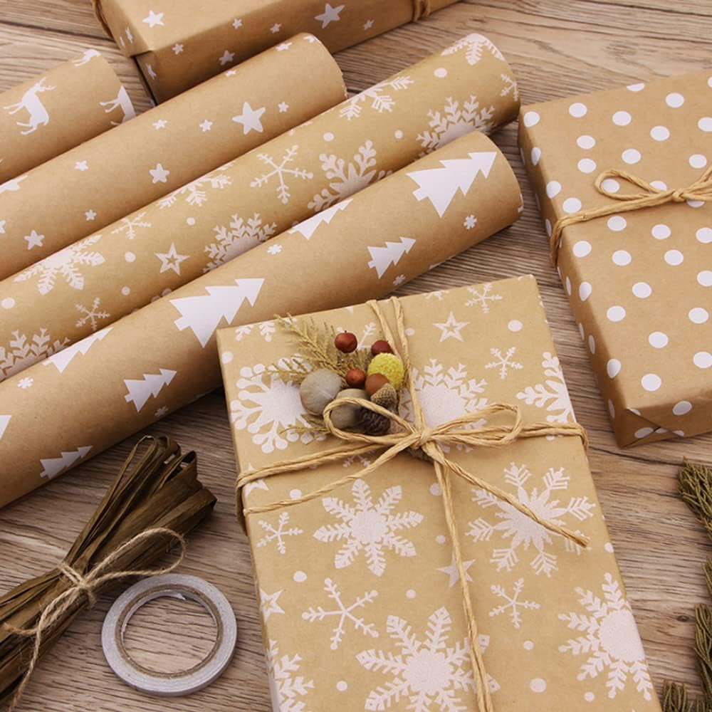 5PC 44*300CM Christmas Wrapping Paper Rolls Bundle, Gift Wrapping Paper Set, ...