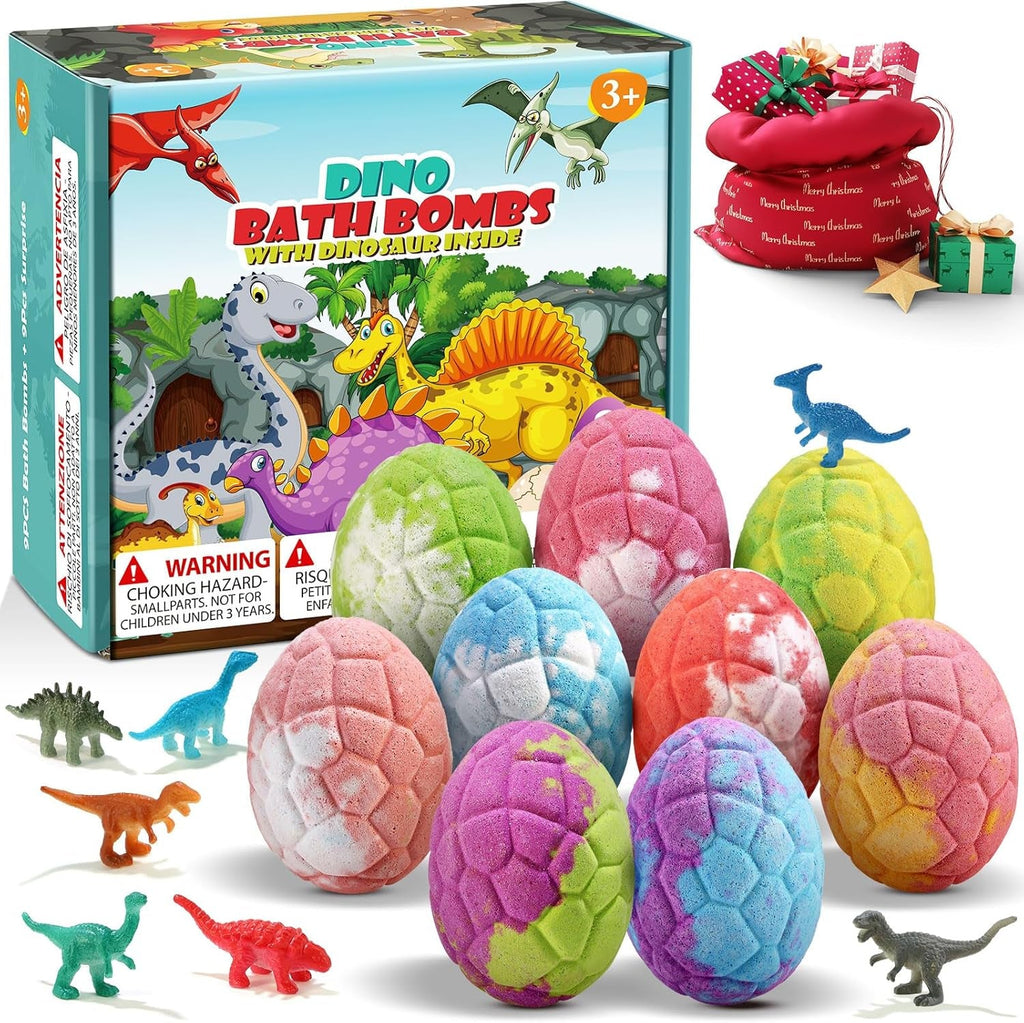Gifts for Kids Dinosaur Bath Bombs, 9 Pack Natural and Organic Dino Bath Bombs Bubble Bath Gift Set, Perfect Birthday Gifts for Boys Girls 3-12