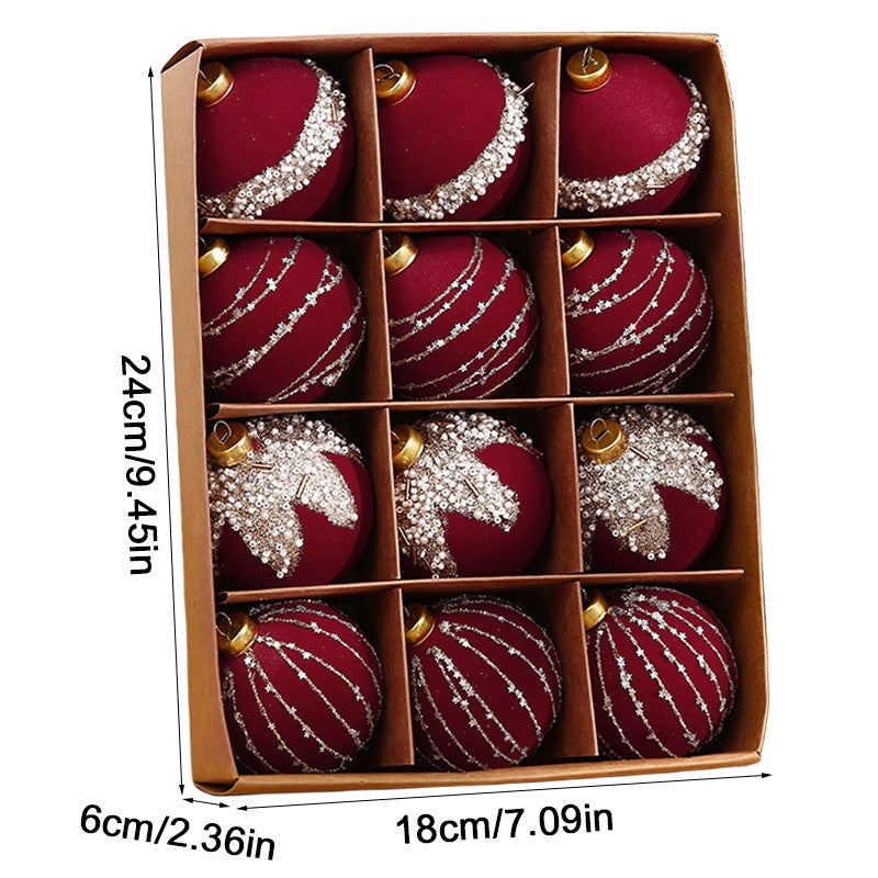 Christmas Bauble Decoration Hanging Tree 12 Piece 6Cm Bauble Set Burgundy