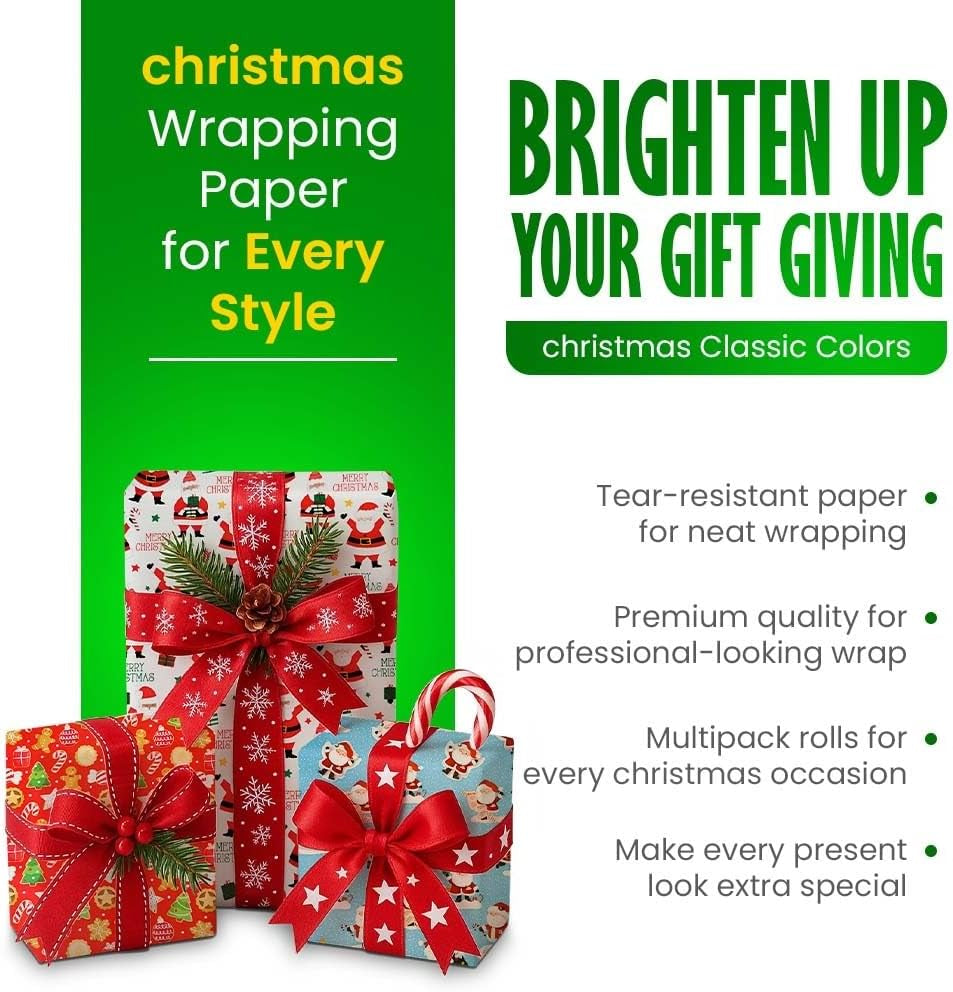 4 X 7M Cute Christmas Wrapping Paper Roll Perfect for Xmas Festive Decoration
