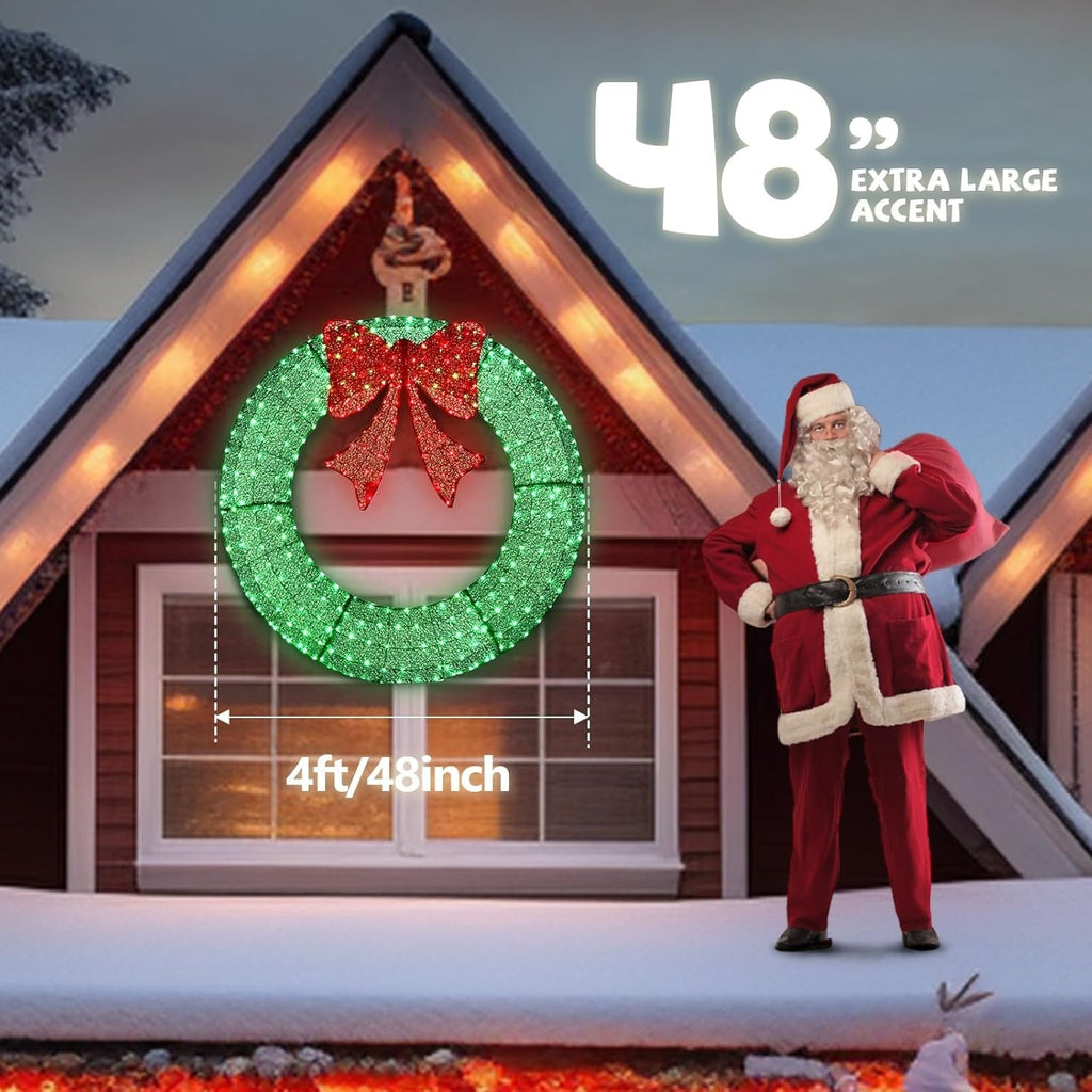 48In Outdoor Lighted Pre-Lit Christmas Wreath for Door Wall Window Holiday Party