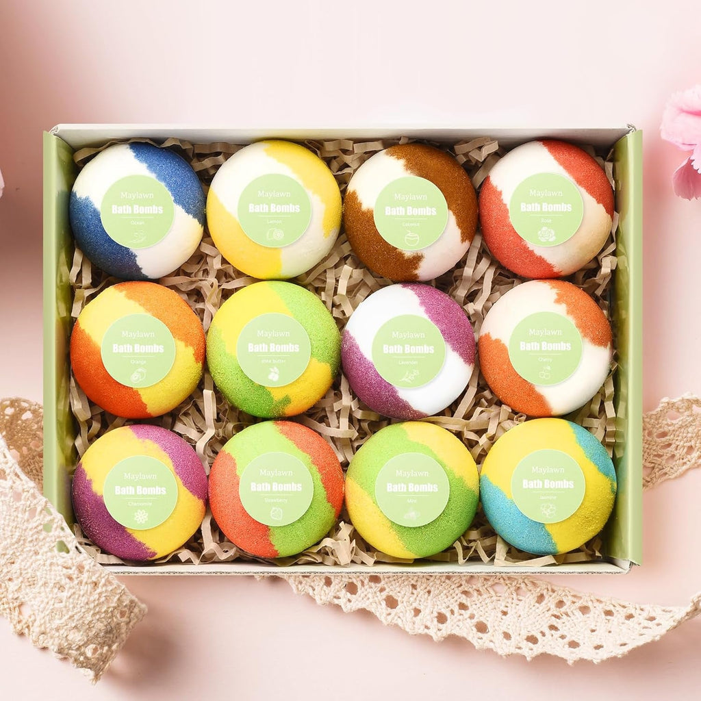 Bath Bombs Gift Set, 12-Pieces Handmade Fizzy Bubble Bath Bombs, Birthday Mothers Day Gifts Idea for Her/Him, Wife, Girlfriend, Vegan & Cruelty Free