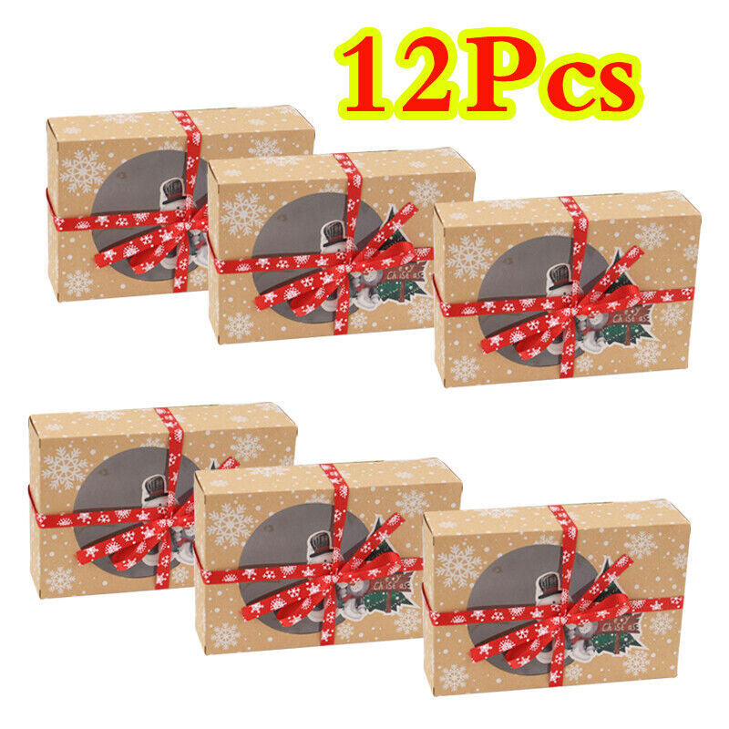 12PC Christmas Cookie Gift Box Kraft Paper Candy Gift Boxes Xmas Party Packaging