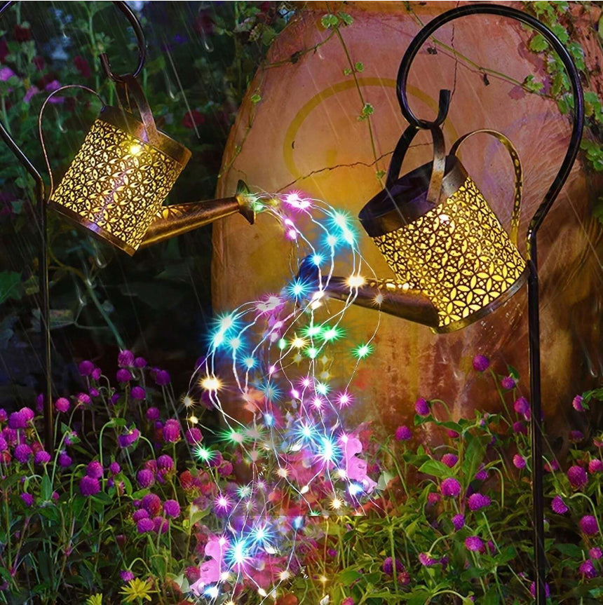 Solar Power LED String Light Watering Can Hollow Outdoor Garden Lamp Decor Xmas