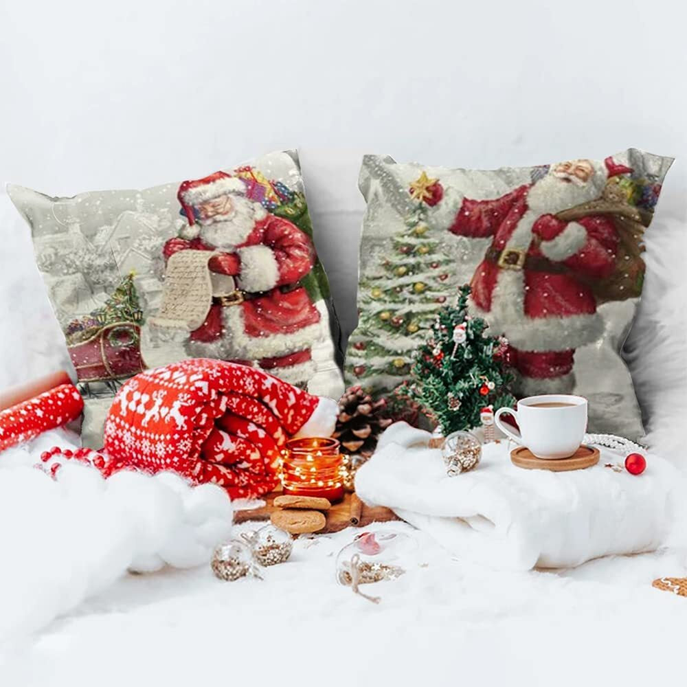 5Pcs Merry Christmas Santa Claus Cushion Cover Pillow Case Sofa Home Xmas Decor