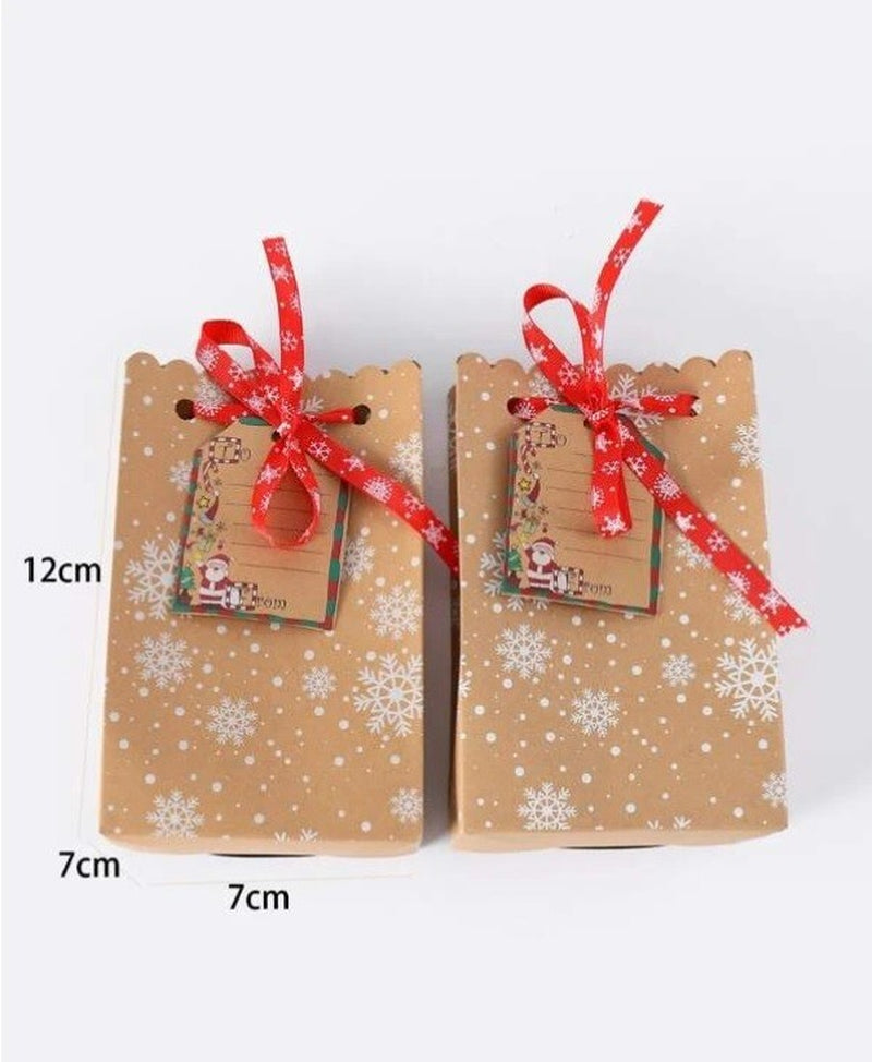 6Pcs Christmas Snowflake Brown/Beige Red Bow Decor Packaging Bag Box Xmas Gift