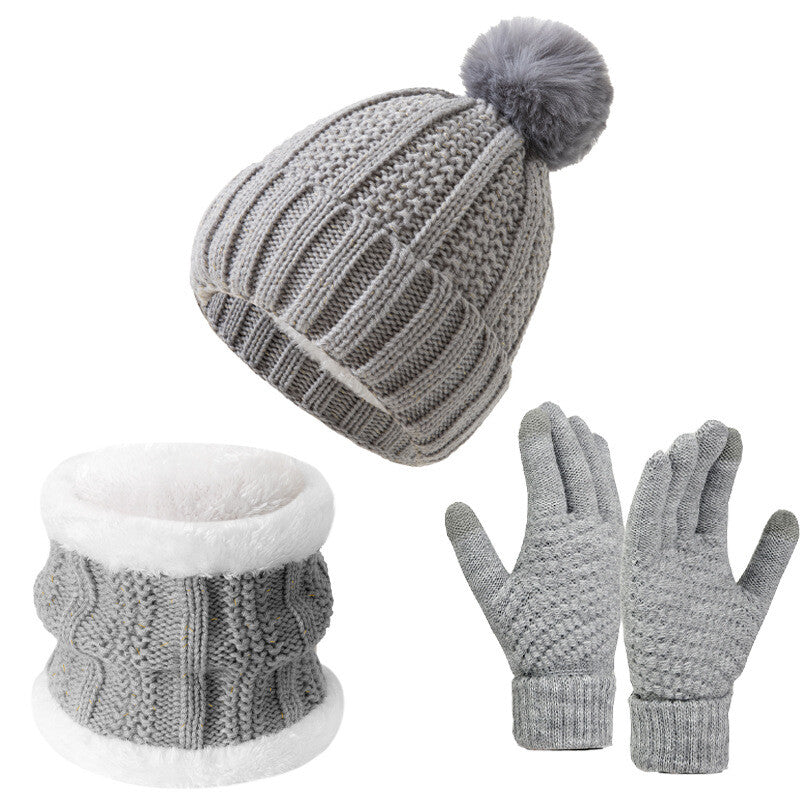 Womens Girls Thick Knit Hat Scarf and Touchscreen Gloves Set Knitted Winter Gift