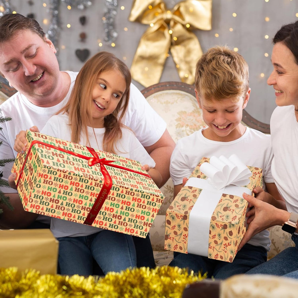 20M Christmas Wrapping Paper- 2 Roll 43Cm X 10M Kraft Gift Wrapping Paper -Durable Mini Roll -Surprises Gift Wrap Pack for Christmas New Year Party Supplies (Multi)