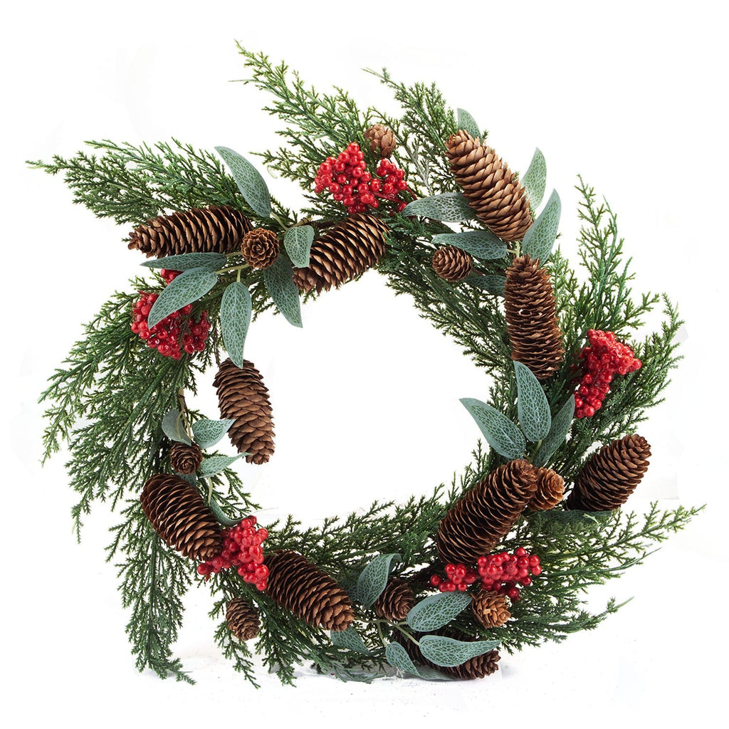 Berry Pine Wreath Christmas Decoration X 1 40Cm Red