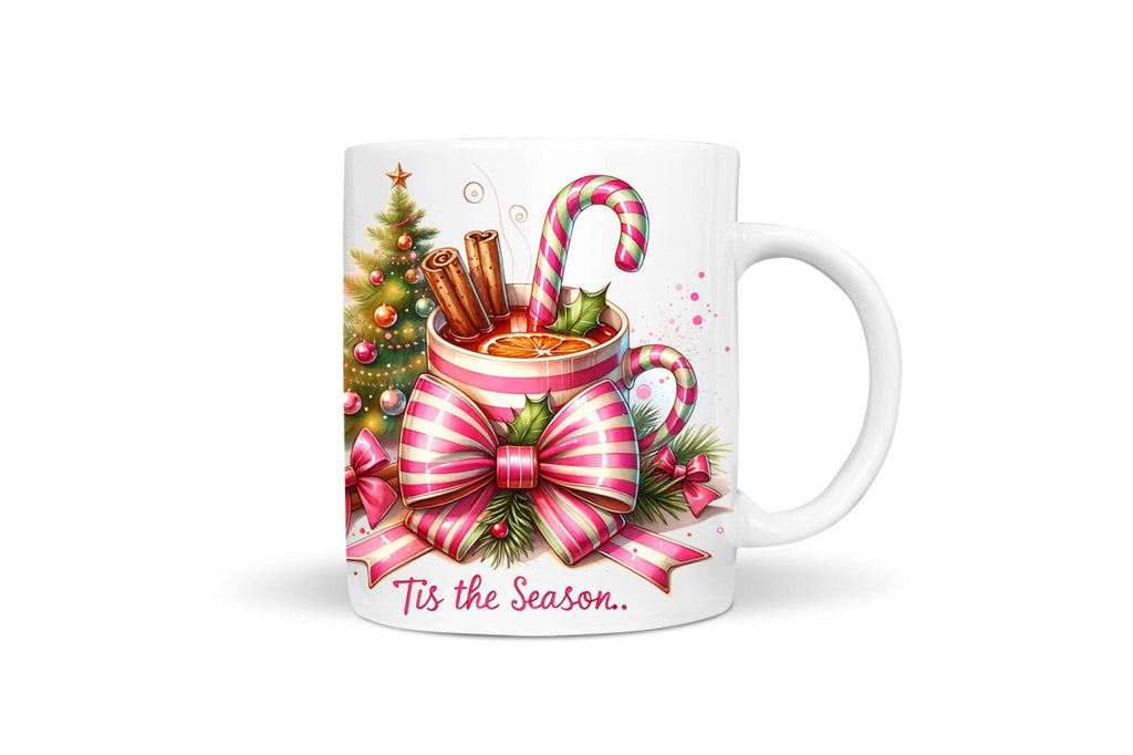 Retro Christmas Tis the Season Mug Gift 11 Oz Ceramic Hot Chocolate Coffee Tea