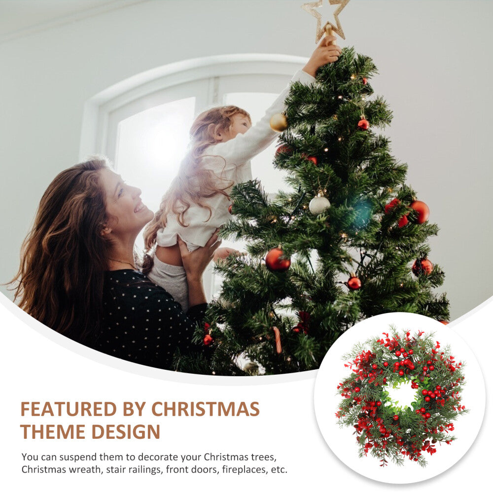 Artificial Xmas Wreath for Front Door Decoration with Red Berries