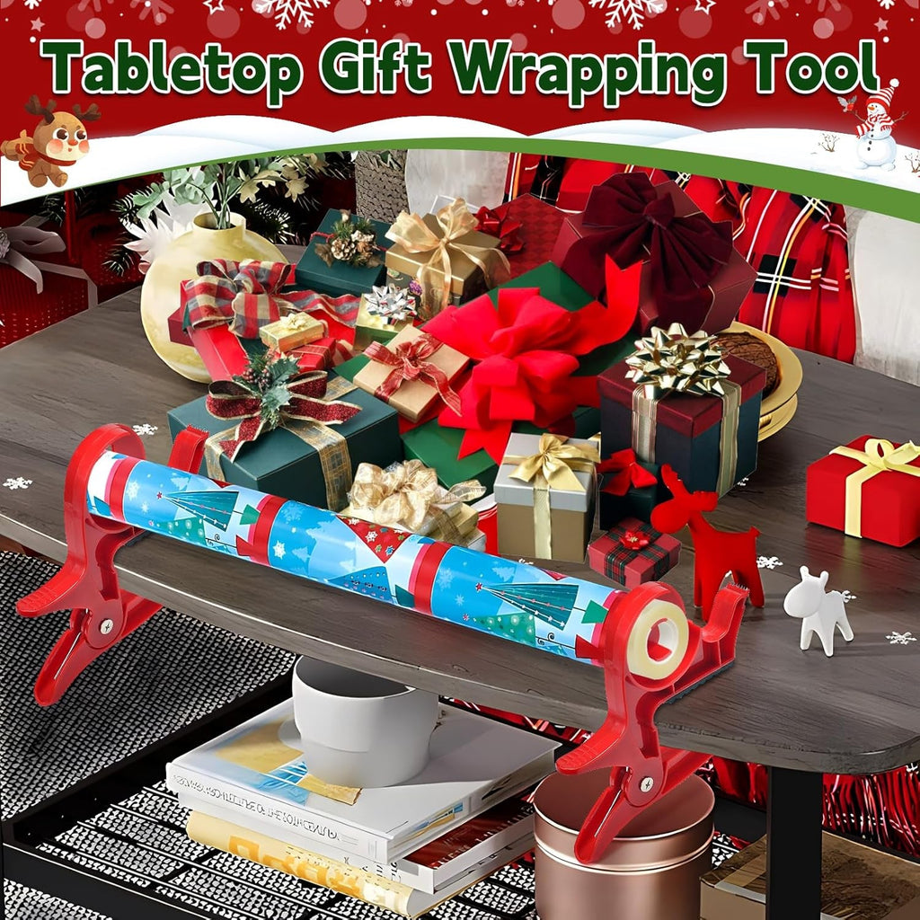 2Pcs Wrapping Paper Cutter, Wrapping Paper Holder, Tabletop Gift Wrapping Tool with Tape Dispenser, Gift Wrap Clamp for Christmas Birthdays Gifts Packaging