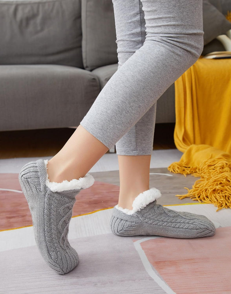 Slipper Socks for Women Men Warm Holding Sock Non Slip Knitted Thick Lined Cosy Winter Fluffy Bed Slippers Suitable for Indoor Home House Floor