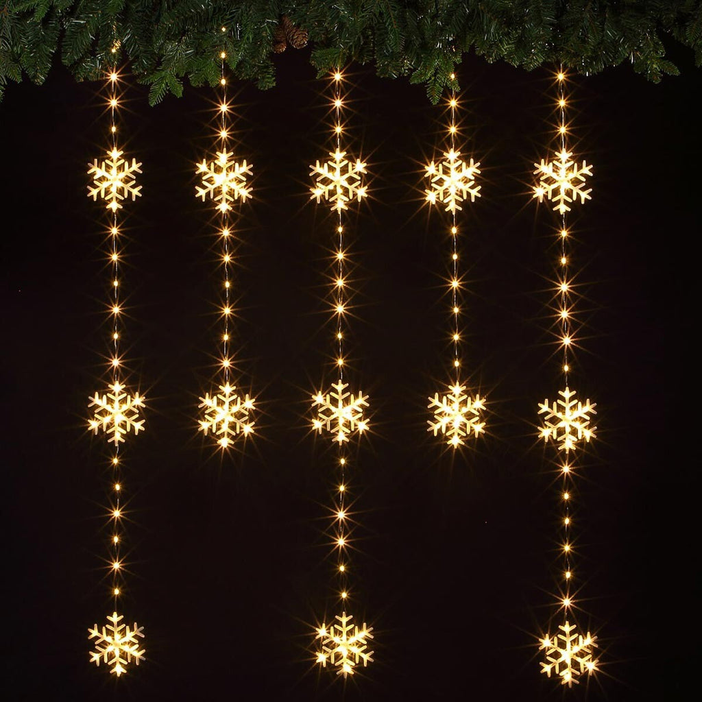 1.2M X 0.9M Christmas Snowflake LED Warm White Plug in Curtain Lights