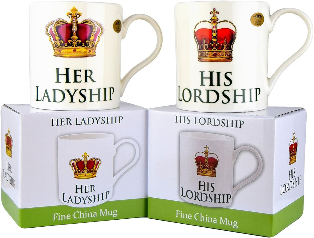 His Lordship & Her Ladyship Fine China Set of 2 Mugs in Individual Gift Boxes
