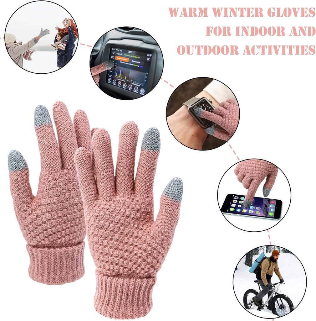 Women Winter Gloves, Warm Soft Touchscreen Gloves Thermal Knit Fleece Lined Glove Elastic Cuff Womens Gloves for Cold Weather