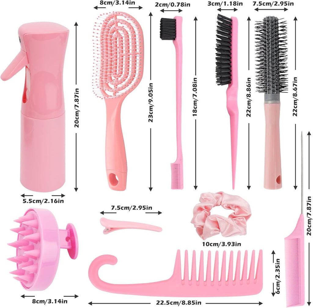 Hair Brush Set,14 Pcs Hair Brushes Hairdressing Tools,Includes Transparent Cosmetic Bag,Spray Bottle,Edges Brush,Curly Hair Brush,Round Brush,Scalp Brush and Hair Clips,Hair Care Styling Tools