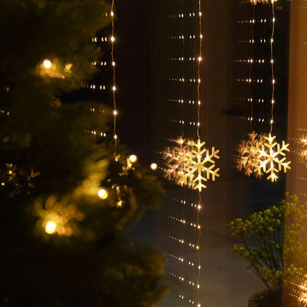 1.2M X 0.9M Christmas Snowflake LED Warm White Plug in Curtain Lights