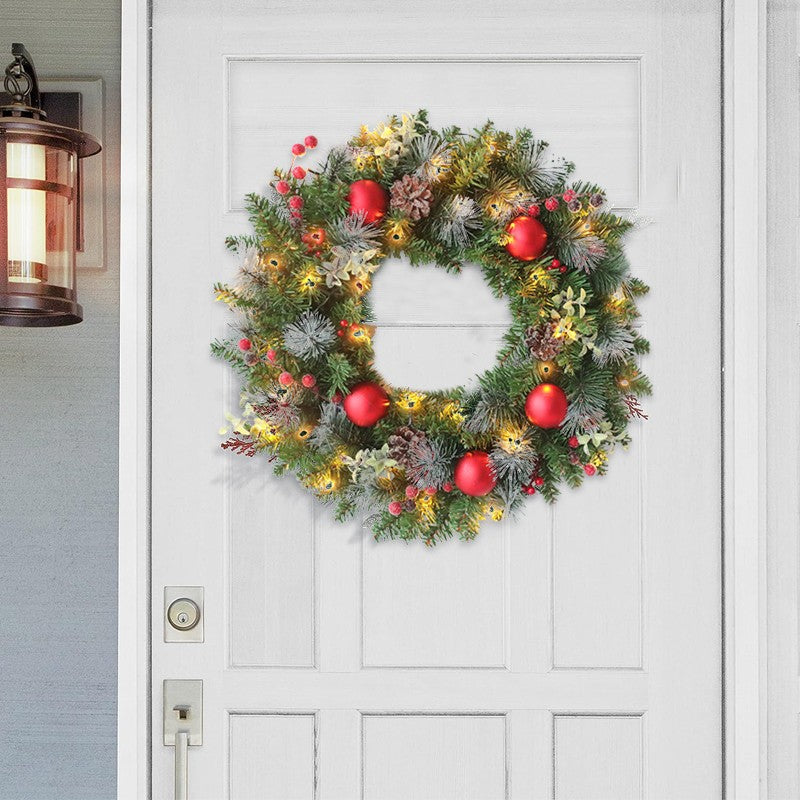LED Christmas Wreath for Front Door Garland Christmas Xmas Ball Decor Outdoor Uk