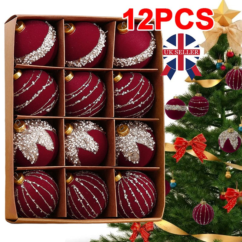 Christmas Bauble Decoration Hanging Tree 12 Piece 6Cm Bauble Set Burgundy