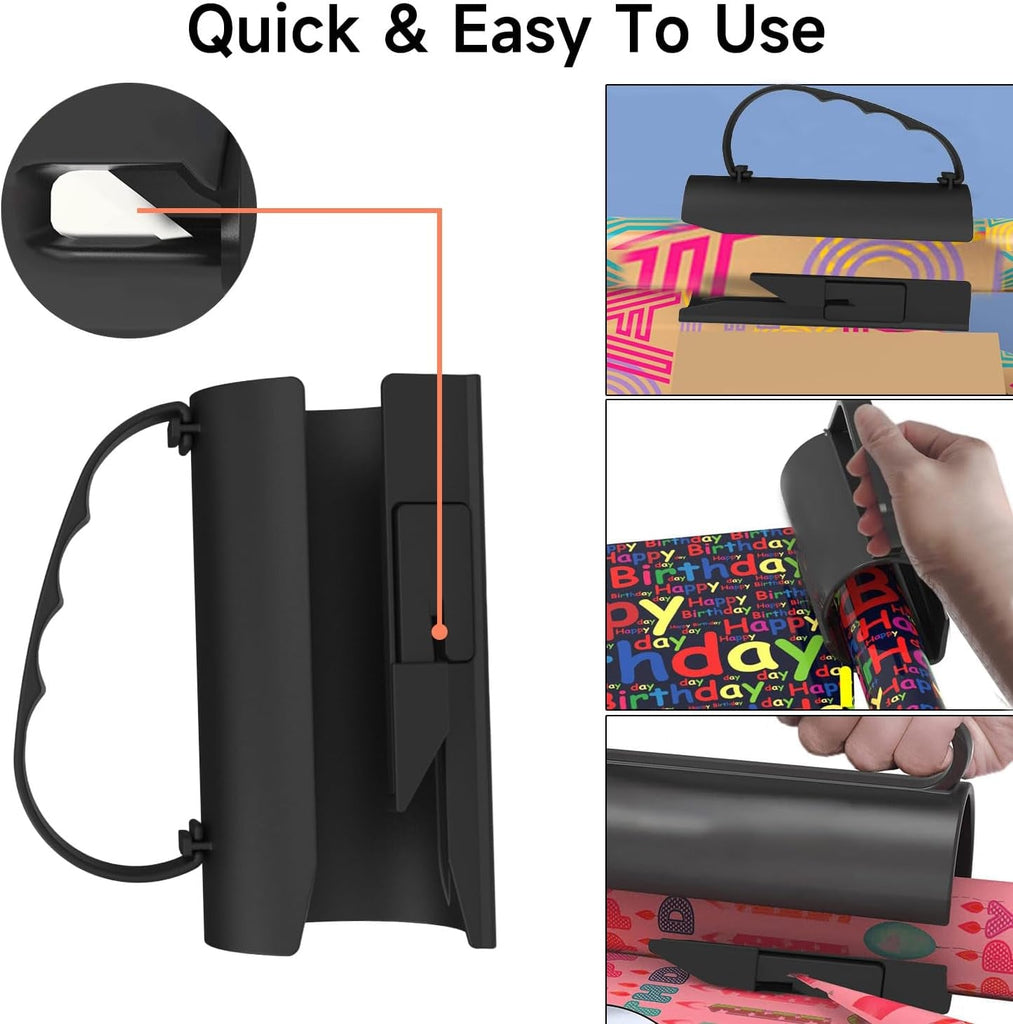 1 Pack Wrapping Paper Cutter - Wrapping Paper Roll Cutter Sliding Cutter with Handle Push - Wrapping Paper Roll Cutting Tools - Easy Slide Wrapping Paper Cutter Trimmer - Halloween Christmas Gifts