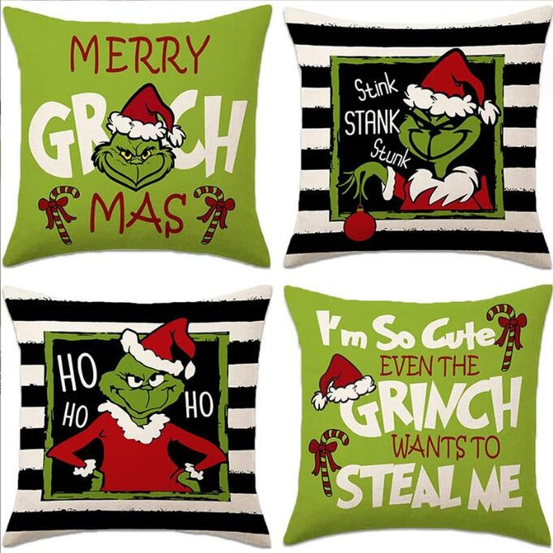 Pack of 4 Christmas Decor Cushion Covers Christmas Grinch Pillow Covers