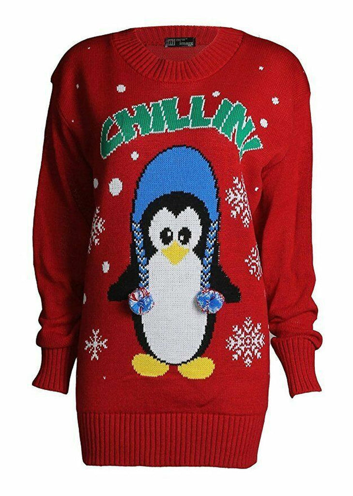 New Kids Boys ,Girls, Women Unisex Christmas Chillin Penguin Knitted Sweater Jum
