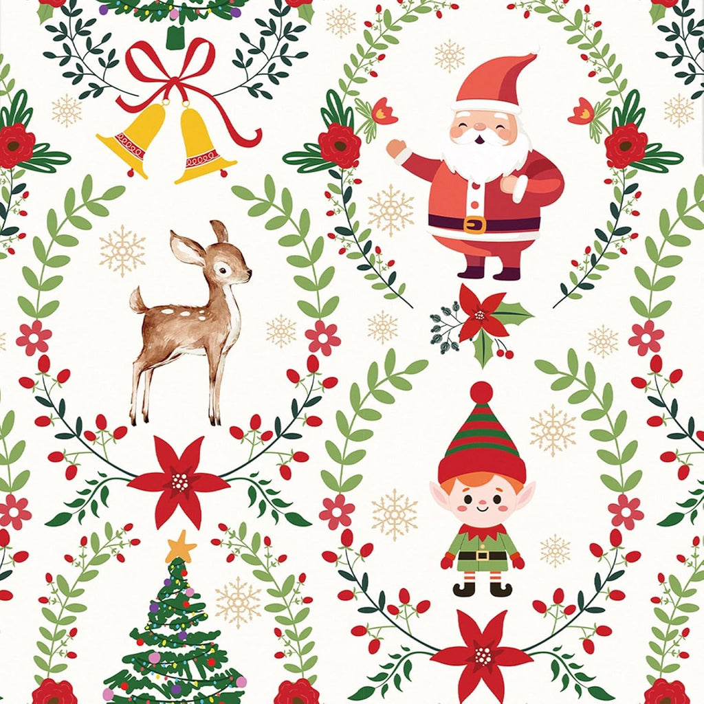 Christmas Wrapping Paper Roll for Boys Girls, Mini Roll, Santa Claus, Reindeer, Reindeer and Wreath Design, Classic Gift Wrap Paper for Party, 43.2Cm X 5M