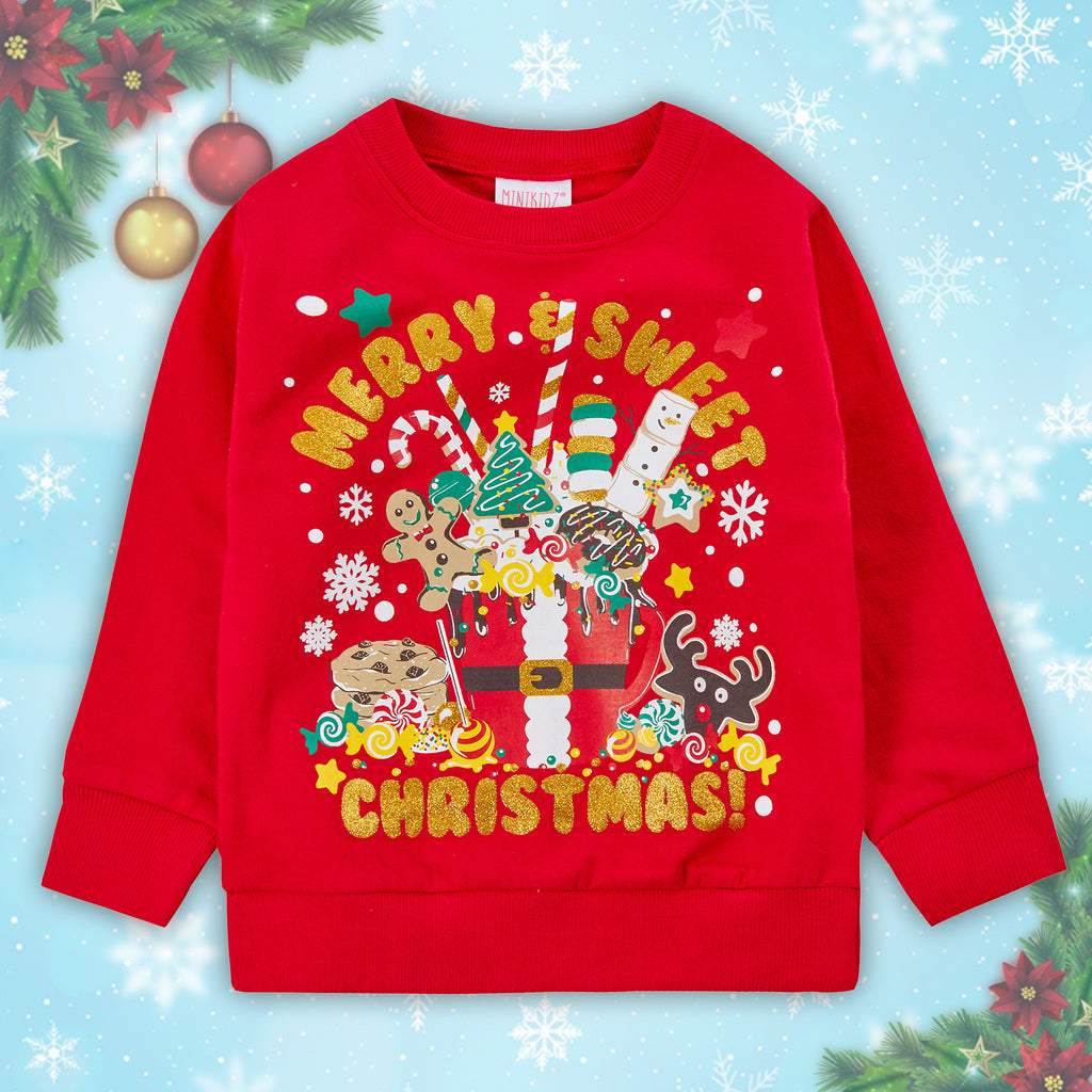Childrens Kids Boys Girls Christmas Xmas Jumper Sweatshirt Sweater Glitter Warm