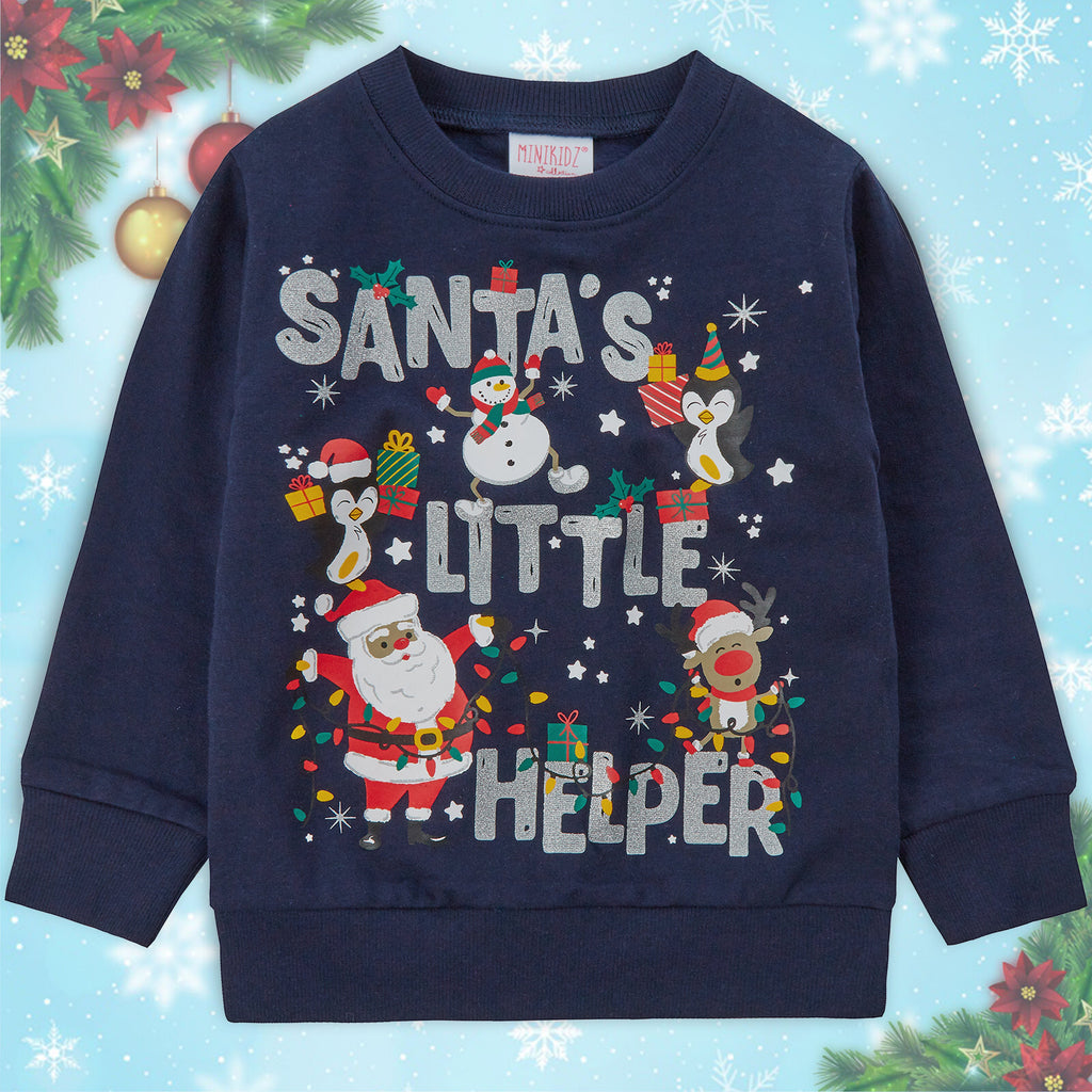 Childrens Kids Boys Girls Christmas Xmas Jumper Sweatshirt Sweater Glitter Warm